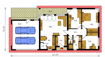 Image miroir | Plan de sol du rez-de-chaussée - BUNGALOW 149